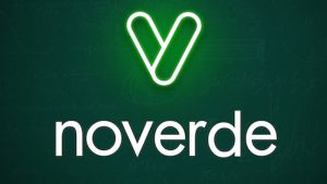 Logotipo da Noverde em um fundo verde escuro.