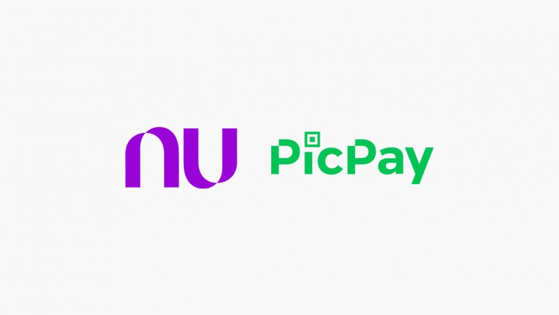 PicPay ou Nubank? Na imagem à esquerda está o logotipo do Nubank em roxo com as letras