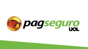 Fundo branco da imagem. Ao centro o logotipo da empresa PagSeguro e da Uol, representando a parceria entre as empresas;