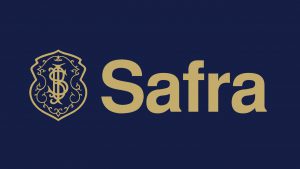 Fundo azul com logo do Banco Safra centralizado na foto.