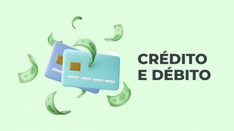 Foto animação de dois cartões: um de crédito e um de débito.