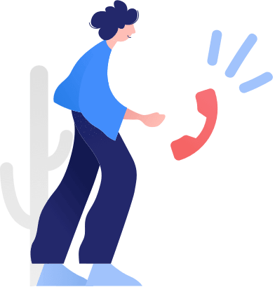Ilustração de uma pessoa de lado, olhando para um telefone vermelho